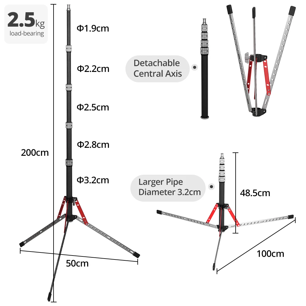 Ambitful TFZ5 II Upgraded Carbon Fiber Light Stand Camera Tripod for LED Video Light Studio Softbox Flash Umbrellas Reflector