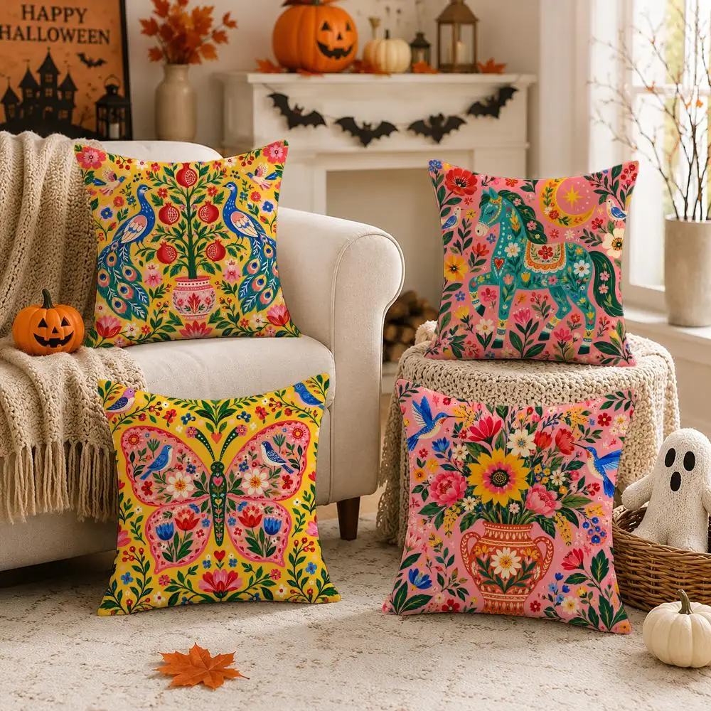 Fiesta Folk Paradise Cushion Cover 1/4PCS Short Plush Pillow Cover Set Soft Decorative Cushion Case for Sofa Bed Home Decor