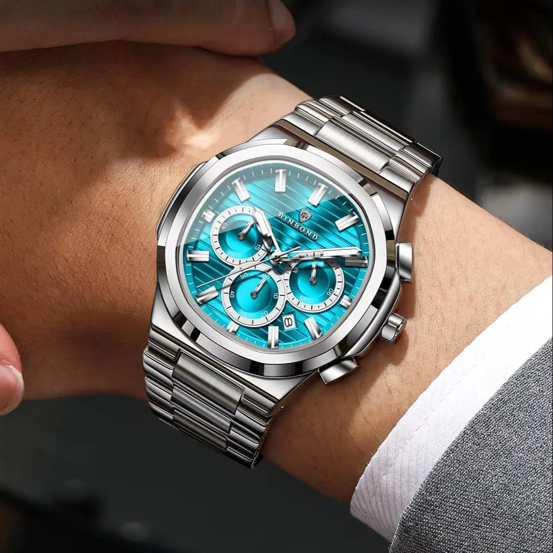 New Multifunctional Six Pin Calendar Men's Watch Waterproof Stainless Steel Strap Fashion Casual Male Wristwatch Clock
