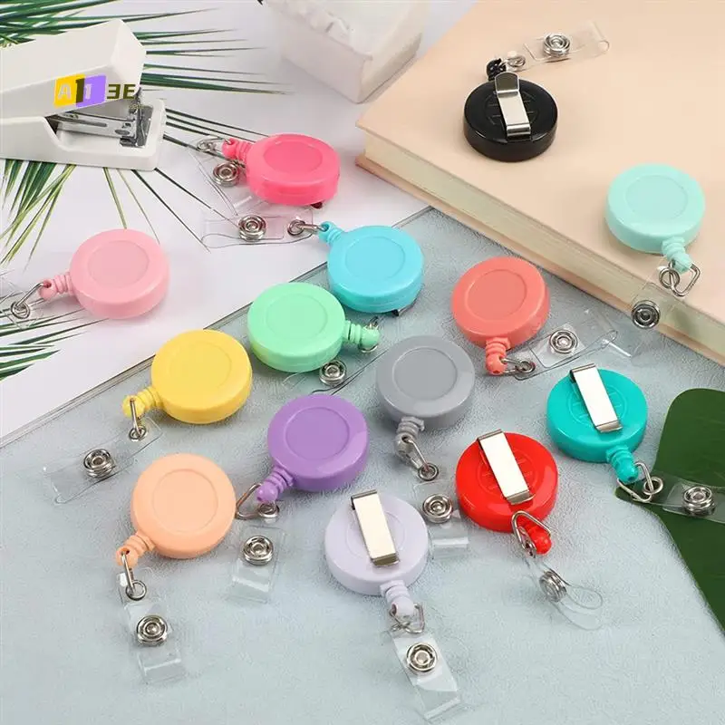 

A13E-50 Pcs Mixed Solid Color Nurse Students ID Badge Holder Retractable Badge Reels ABS For Hanging ID Card