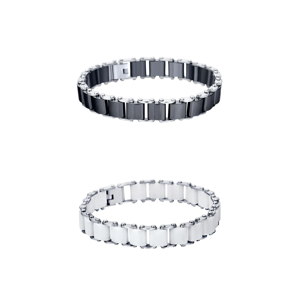 White Black Ceramic Bracelet Stainless Steel Chain Link Bangles Simple Style Fashion Accessory Bangle with Buckle