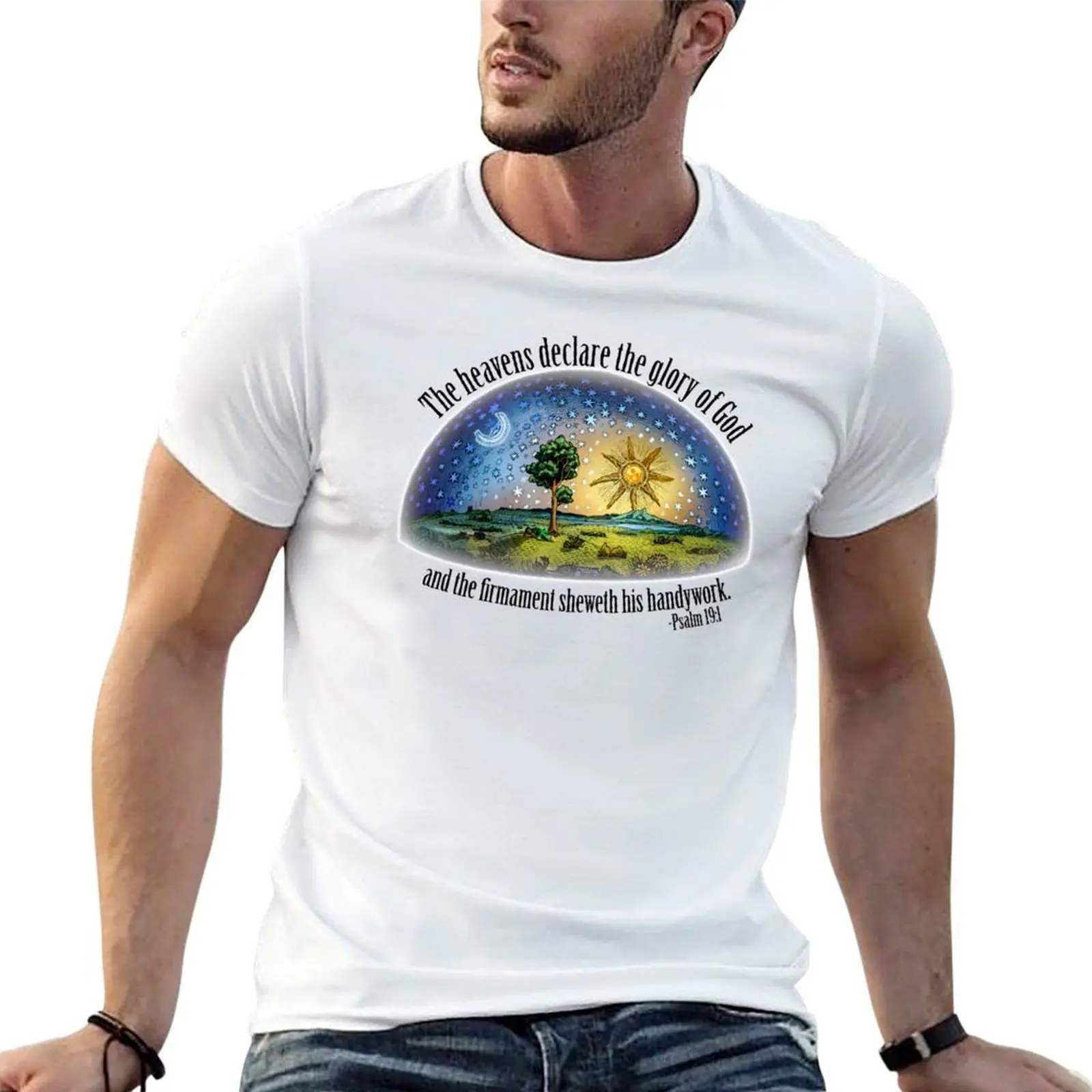 Flat Earth - Psalm 19:1 (The Firmament) White T-Shirt cotton t shirt man t shirts for man graphic vintage T-Shirt
