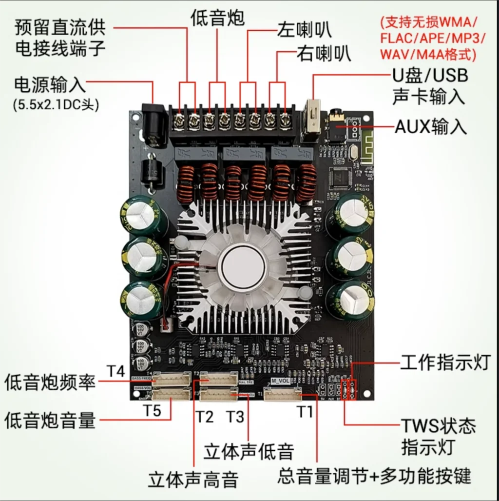 

1PCS HT22 lead type Bluetooth power amplifier module 2.1 channel TDA7498E tone subwoofer 160WX2+220W