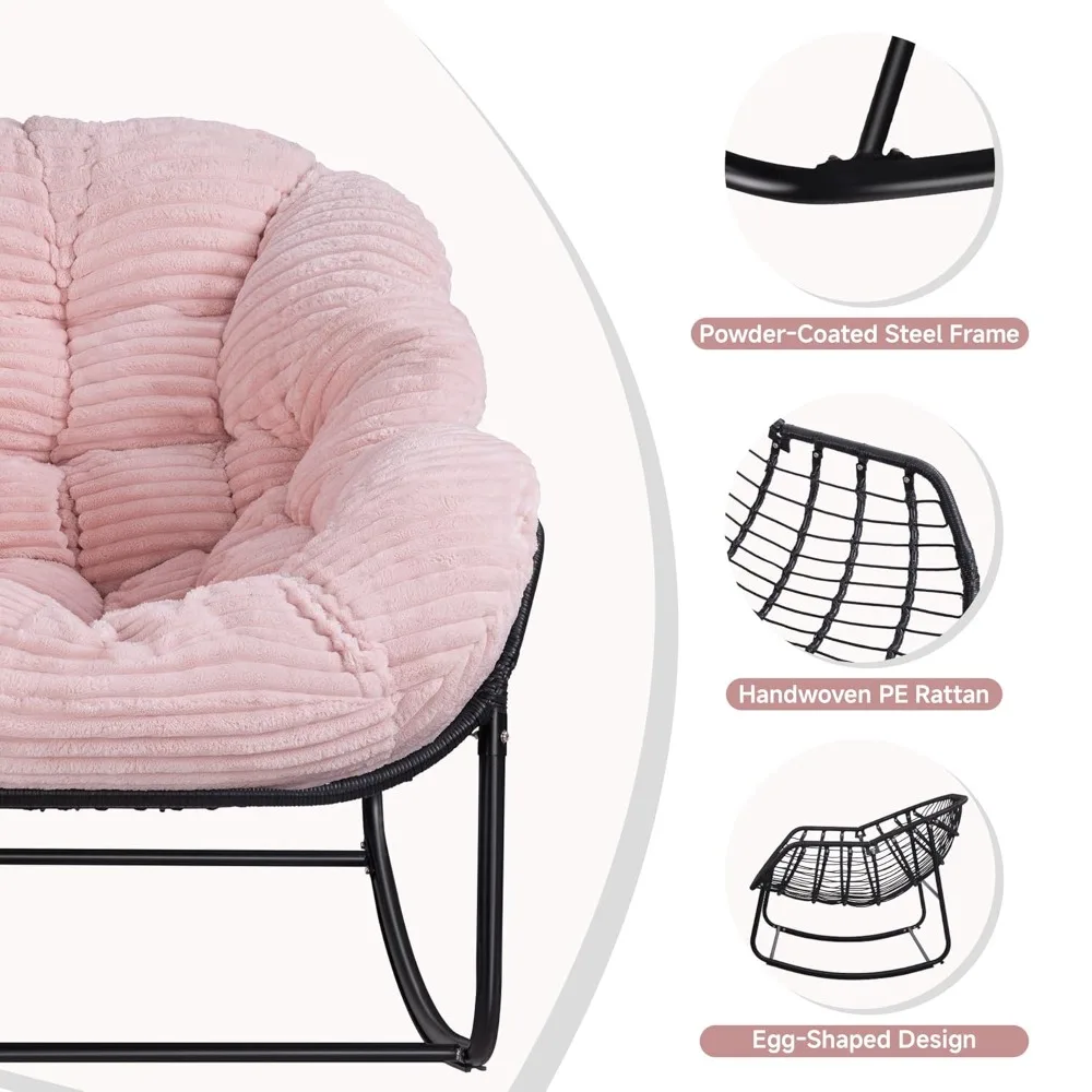 

Indoor Rocking Chair, Oversized Outdoor Lounge Chair with Thick Corduroy Cushion & Straps, Wicker Modern Comfy, Customized
