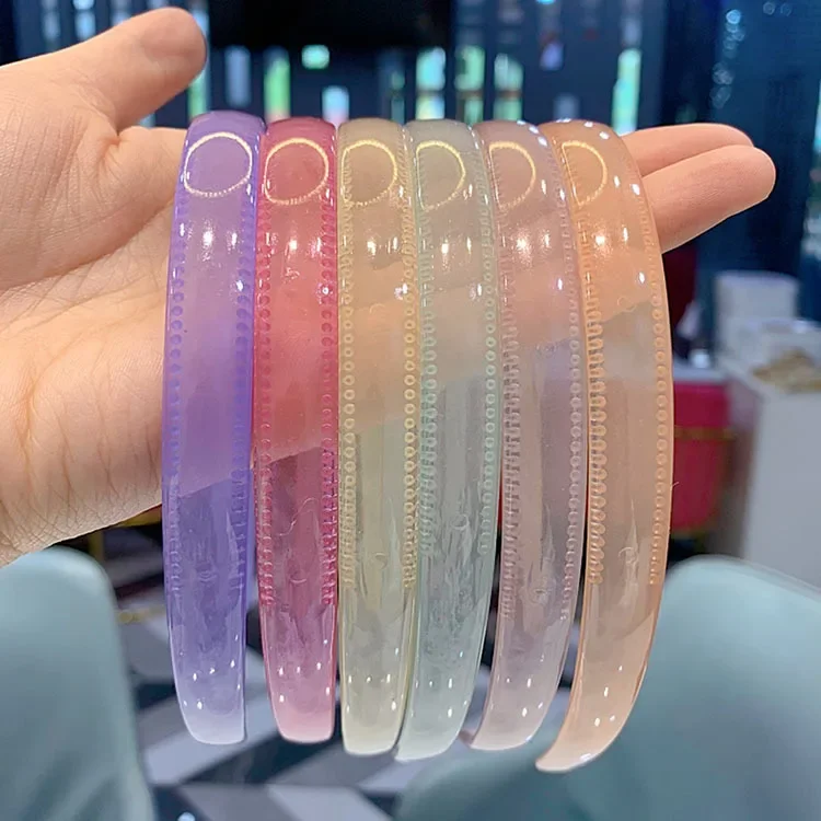 2023 Women Vintage Jelly Hair Hoop Hair Bands Girls transparent Headband Wide Hairband Candy color Headwear Accessories