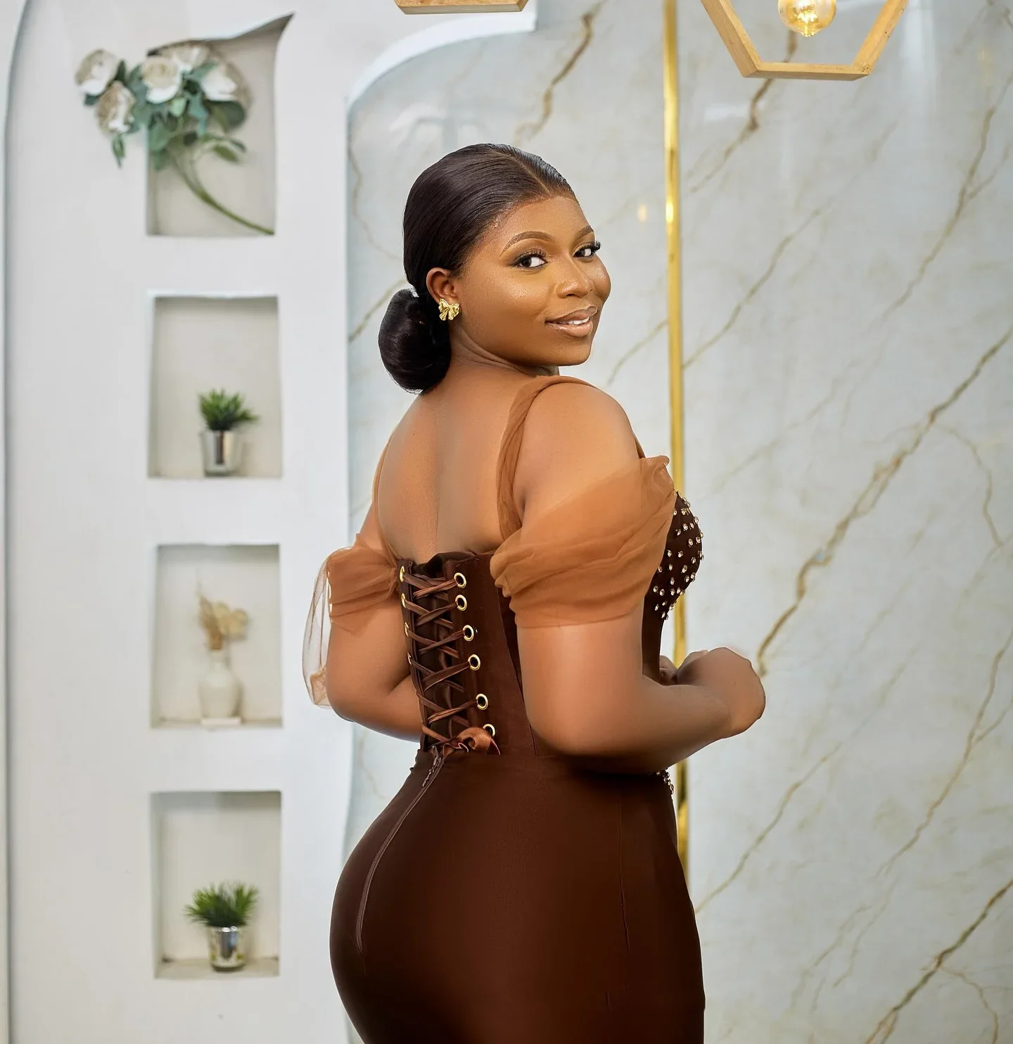 فساتين حفلات أفريقية أنيقة فستان حفلة موسيقية الشوكولاتة حبة رداء دي سواريه حورية البحر فساتين سهرة طويلة رقبة شفافة Aso Ebi