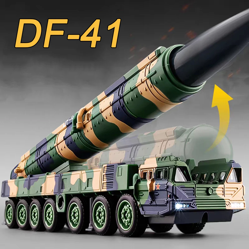 1:50 DF-41 DF-5B JL-2 미사일 발사 차량 자동차 장난감 모델 합금 다이캐스트 라이트 음악 미니어처 군사 모델 소년 크리스마스 선물