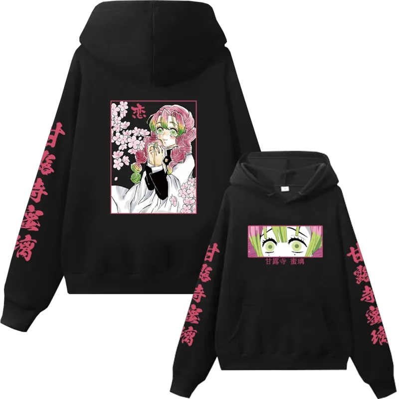 CyDemon Slayer Iguro Obanai y Kanroji Mitsuri Anime sudaderas con capucha jerseys hombre mujer pareja Streewear sudaderas con capucha de dibujos animados