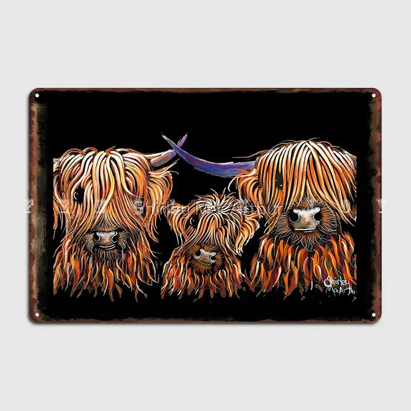 Scottish Highland Cows Print 'The Tangerines 2' By Shirley Macarthur Metal Sign Cave Pub Classic Wall Decor Tin Sign Posters