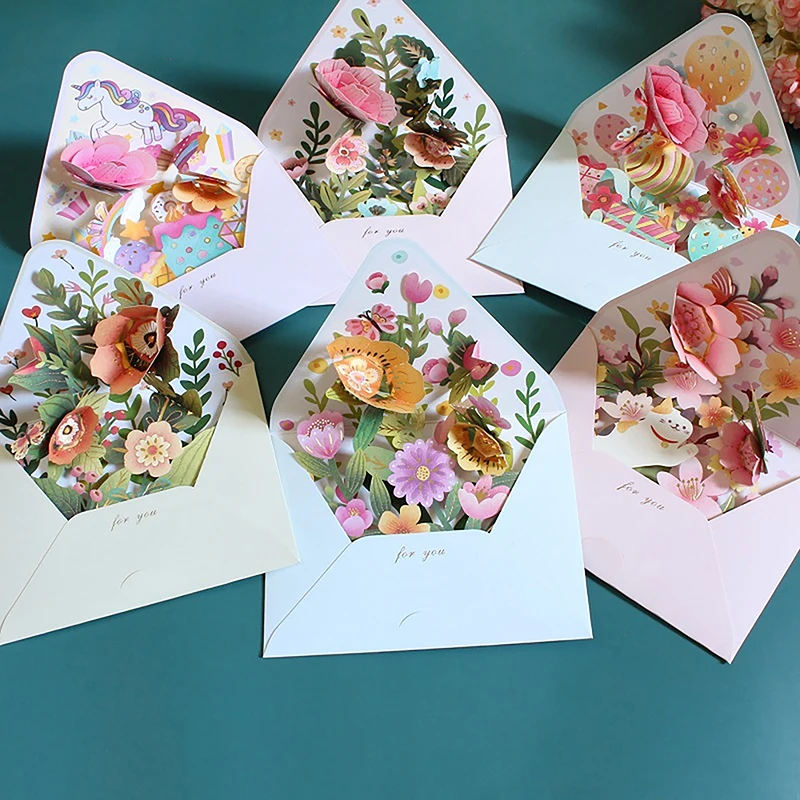 Romantische Blume Geburtstag Weihnachts karte 3d Pop-up Grußkarten Set Postkarte Party Hochzeit Dekorationen kreative Mädchen Geschenke