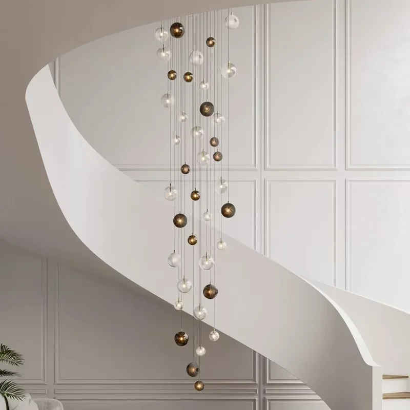 

2025 Modern Design bubble ball Glass Crystal long Chandelier lustre Vortex ball shape Creative Villa Stair La Ceiling