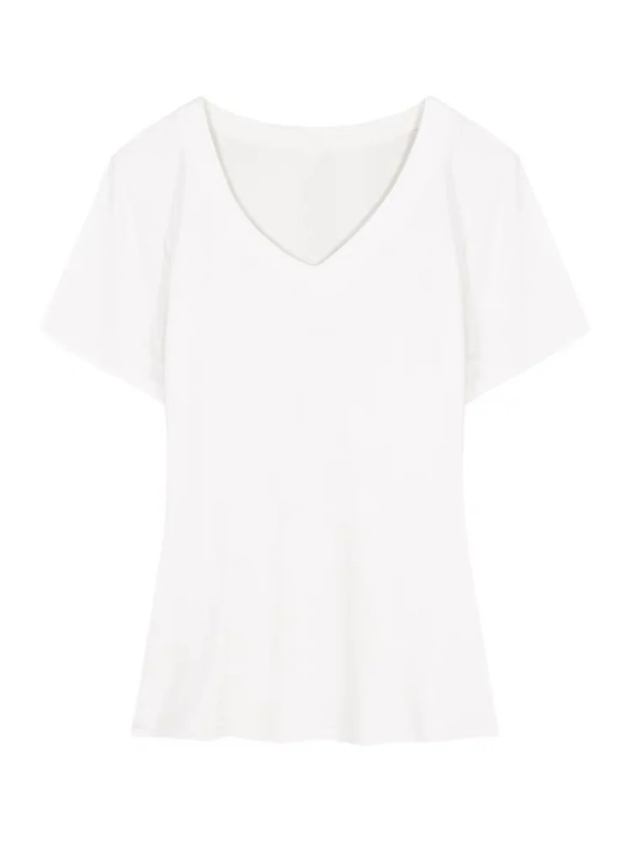 เสื้อยืดคอวีสีขาวสำหรับผู้หญิง รุ่นใหม่สำหรับฤดูร้อน ทรงเข้ารูป กระชับเอว สไตล์สาวฮอต เหมาะสำหรับใส่ไปทำงาน สไตล์เกาหลี คอวี...