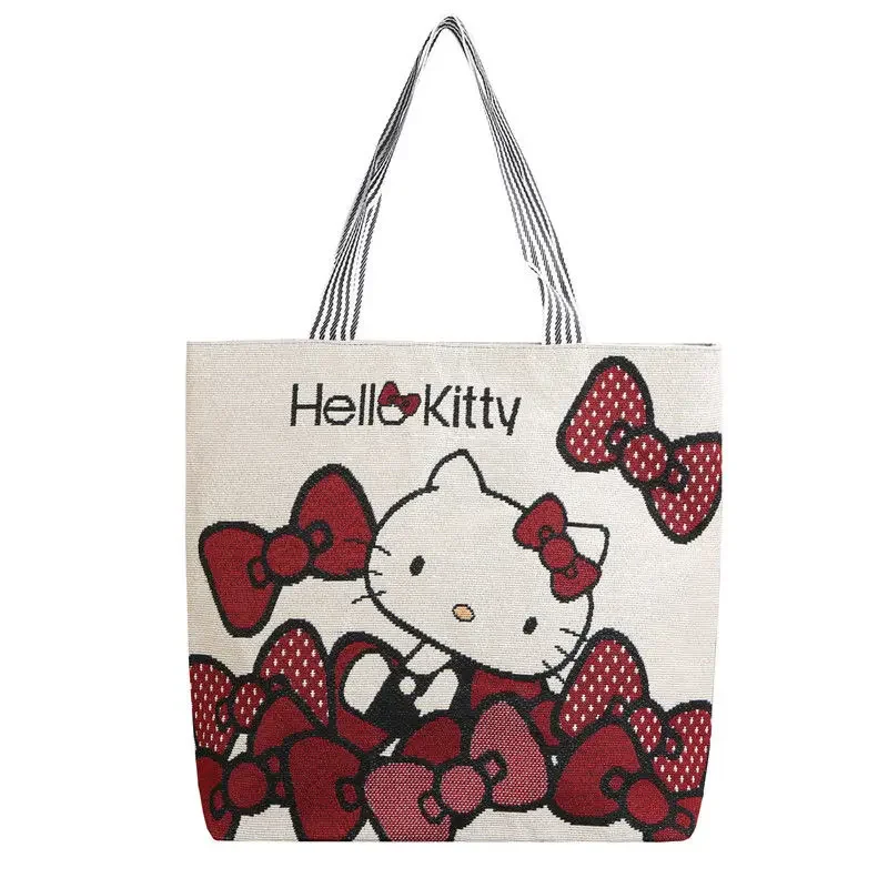 

2025 Sanrios Student Light Fashion Canvas Bag Shopping Bag Shoulder Bag Hello Kitty Kawaii Girl Cartoon Travel Handbag New Style