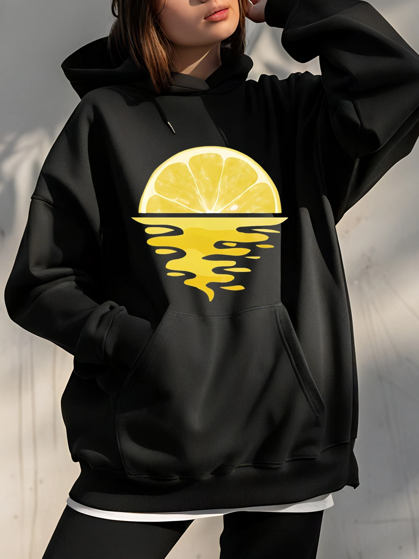 

Толстовка с принтом лимона, женская повседневная уличная толстовка, пуловер унисекс большого размера, модный топ для повседневной носки и улицы