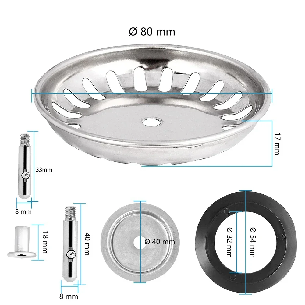 1PC Abfall Stecker Premium Küche Waschbecken Sieb Ersatz Becken Ablauf Filter Edelstahl 80mm/82mm/84mm Befestigungs Pin Zubehör