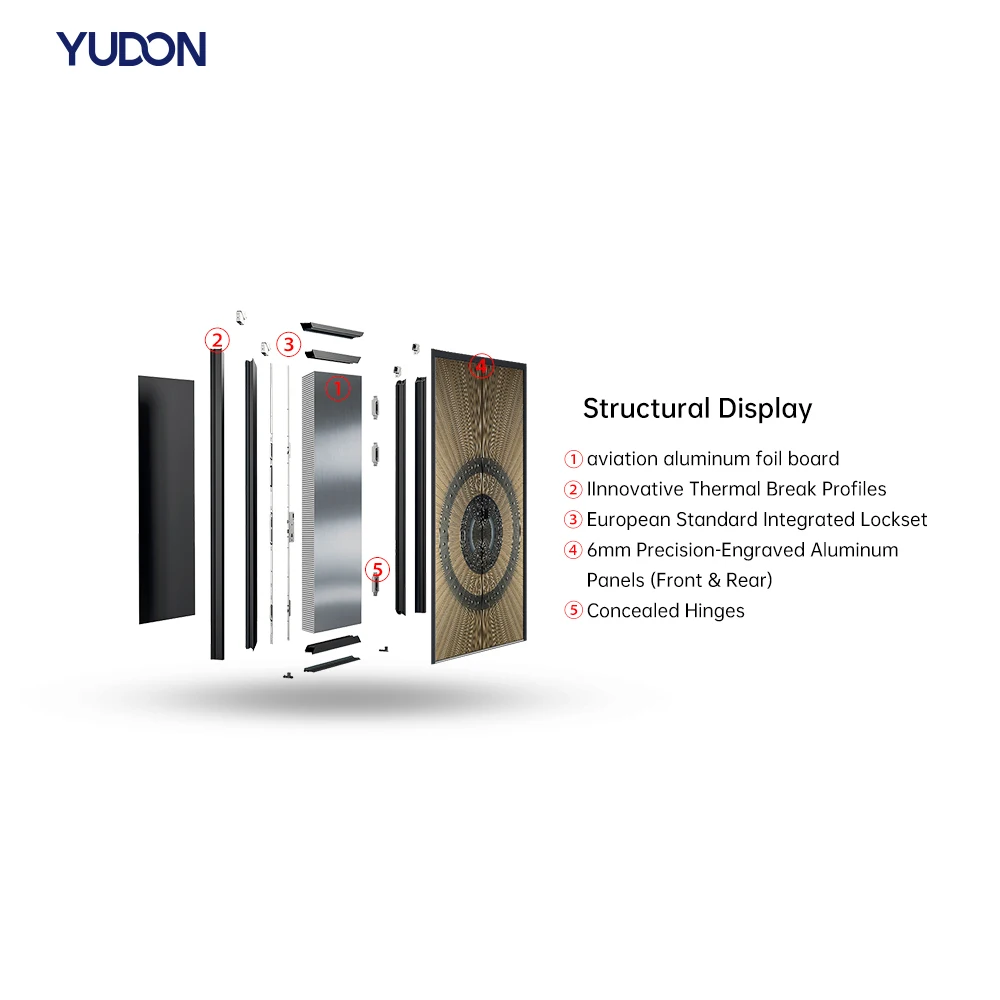 Modern Aluminum Alloy Entry Door with Fire Prevention Waterproof & Soundproof for Apartment Hotel Villa Exterior & Outdoor Use