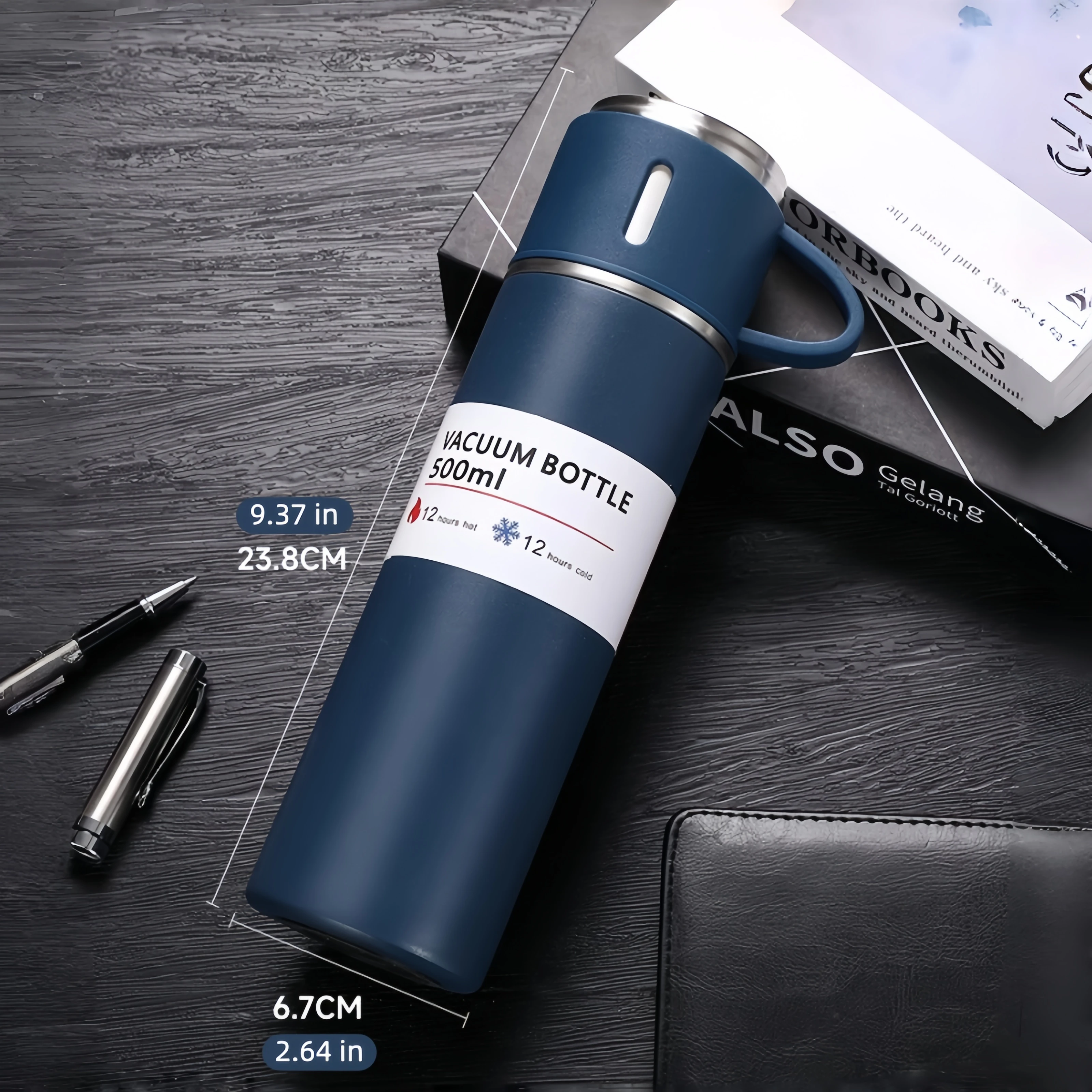 500 مللي 304 مكنسة من الفولاذ المقاوم للصدأ معزول زجاجة ماء كوب قهوة محمول مكتب طقم هدايا نمط الأعمال السفر زجاجة تُرمُس #4