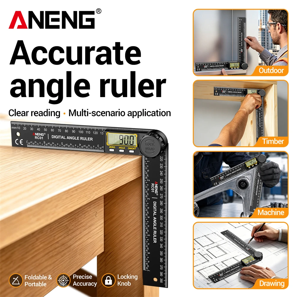 Image of 200mm Digitaler Winkelmesser ANENG RC01 2-in-1 Hochpräzise Multifunktionsskala Geeignet für Holzbearbeitungsuntersuchungen