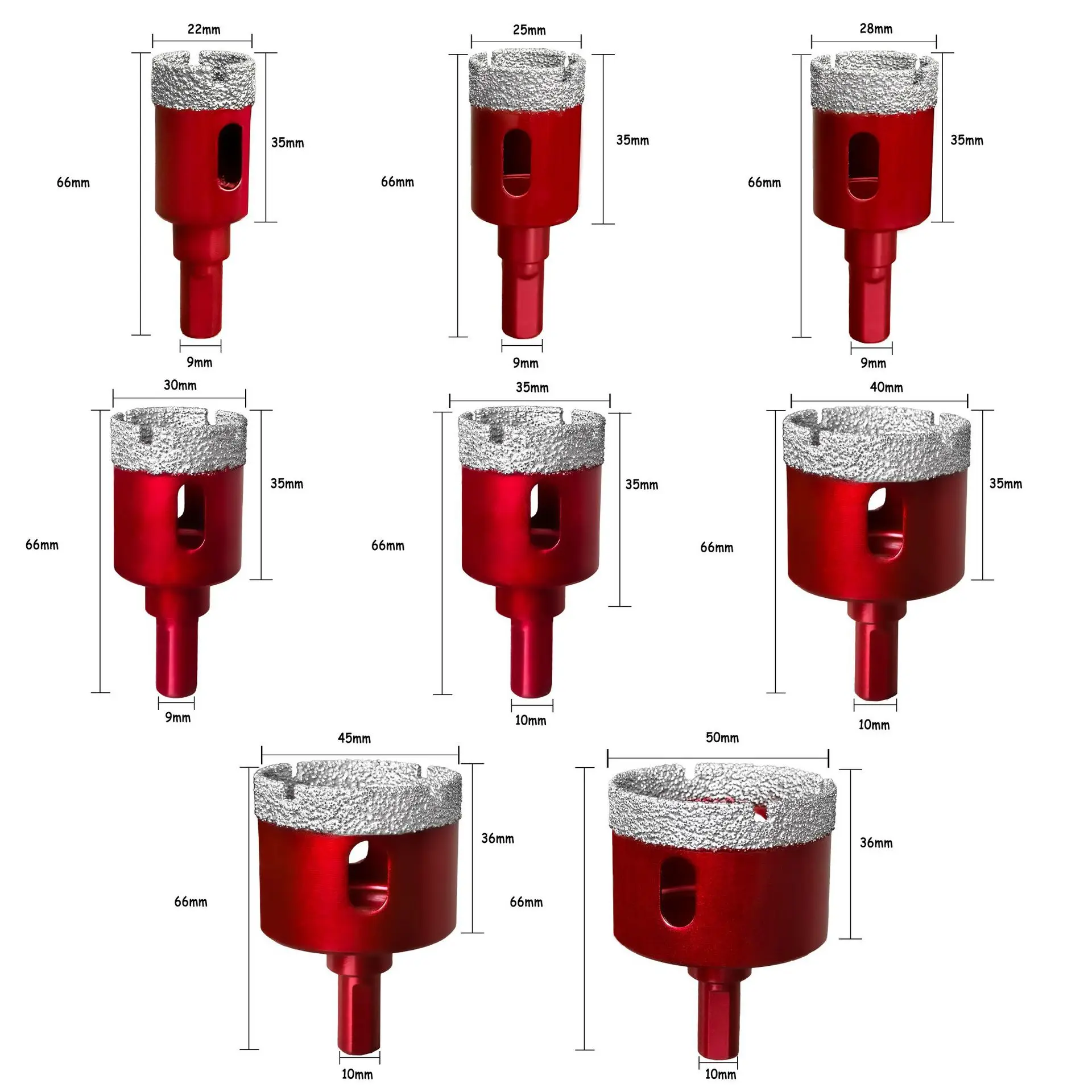 Brazed Dry Drilling Diamond Drill Bits Set for Tile Marble Granite Vitrified Tile Sintered Stone Glass