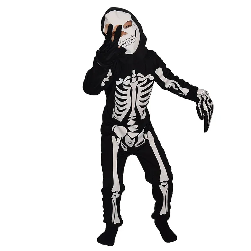 Disfraz de Halloween para niños, mono de Cosplay de calavera y esqueleto, ropa de esqueleto aterrador de hueso fantasma, disfraces de Carnaval de Halloween para niños