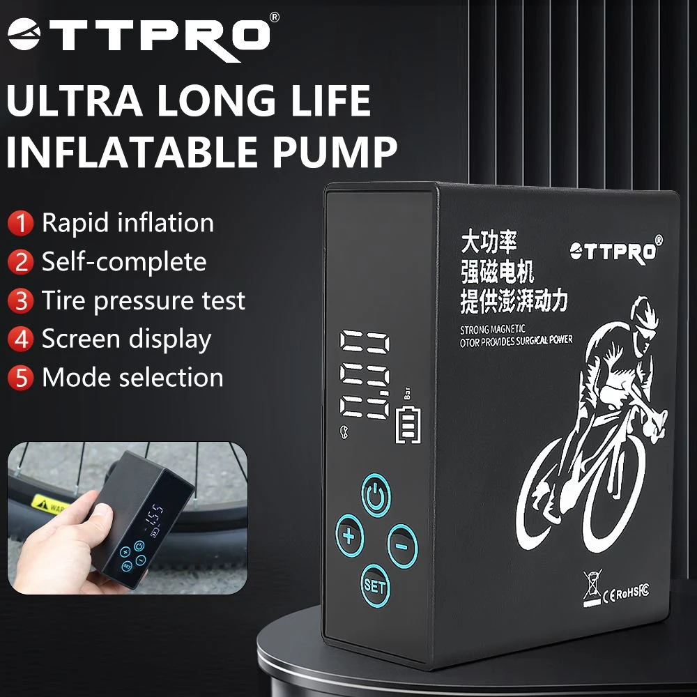 

TTPRO Portable Electric Inflator Pump Multi functional MTB Bicycle Inflator Pump Digital Display Bicycle Accessories