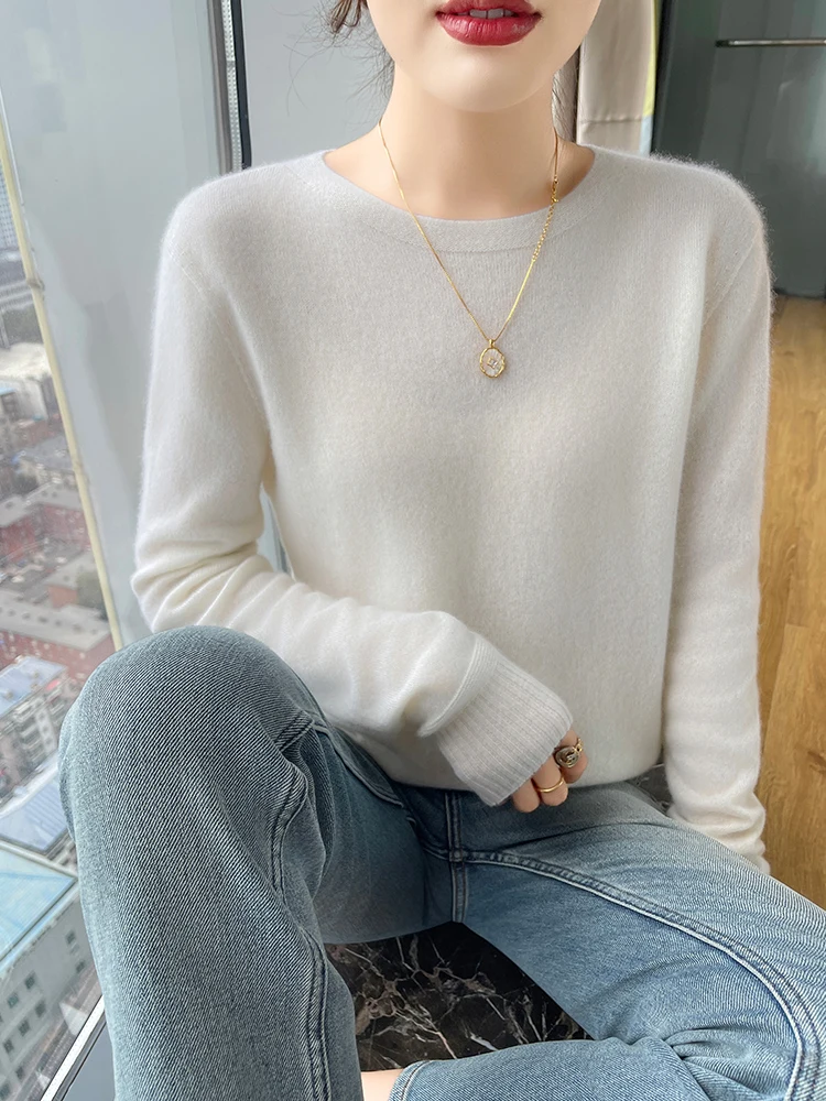

100% кашемировый свитер, женская одежда, пуловер, трикотаж, уютный новый осенне-зимний мягкий теплый джемпер с круглым вырезом, женские топы с длинными рукавами