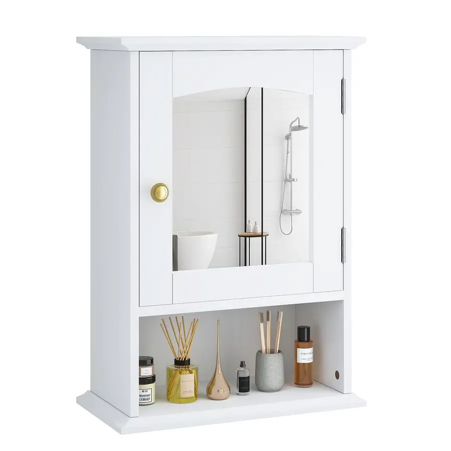 

Навесной шкафчик для ванной с зеркалом, небольшой шкафчик для медикаментов с дверцей, регулируемая деревянная полка, 14,7 x 19,8 x 7,1 дюймов, белый