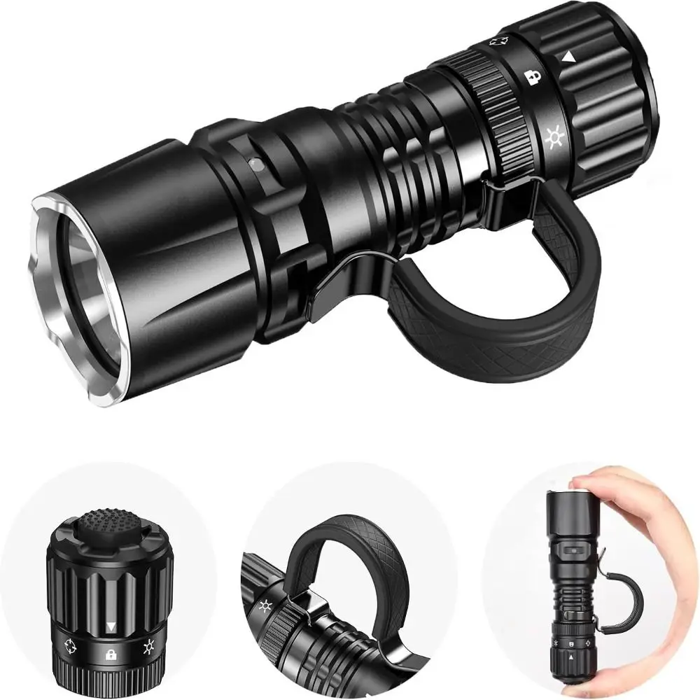 

with Handle Flashlight Aluminum Alloy USB-C Rechargeable Flash Light Turbo/Strobe Momentary 6 Lighting Modes Pocket Flashlight