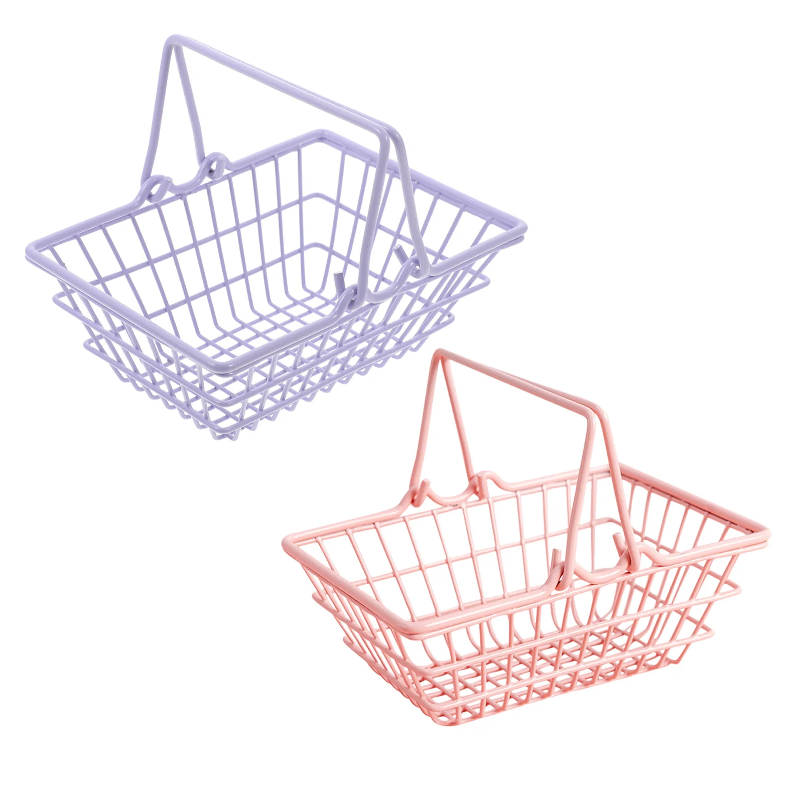 2 قطعة سلة تسوق صغيرة سلة بقالة للأطفال سلك معدني مقبض صغير المنظم بن التظاهر اللعب سلال التسوق الصغيرة