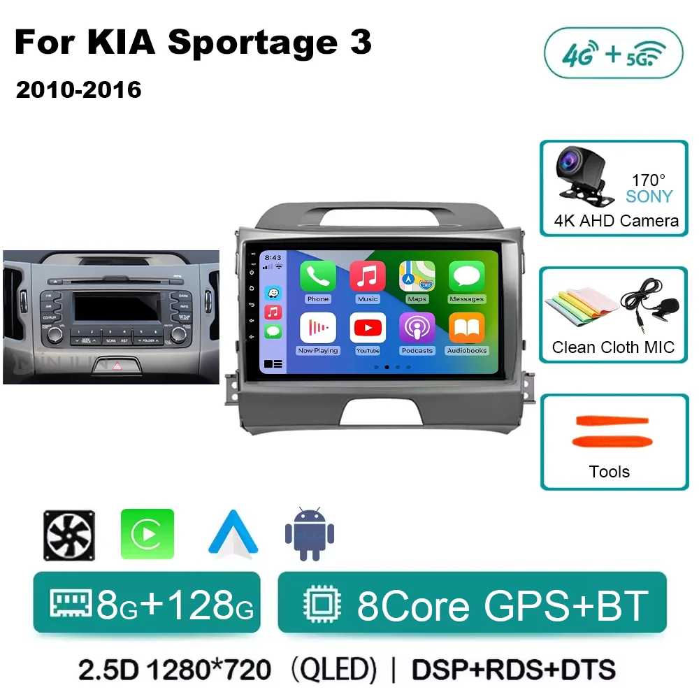 Android 15 Qualcomm Autoradio Voor KIA Sportage 3 Sportage R 2010-2016 Draadloze Android Auto Carplay Multimedia speler Auto stereo
