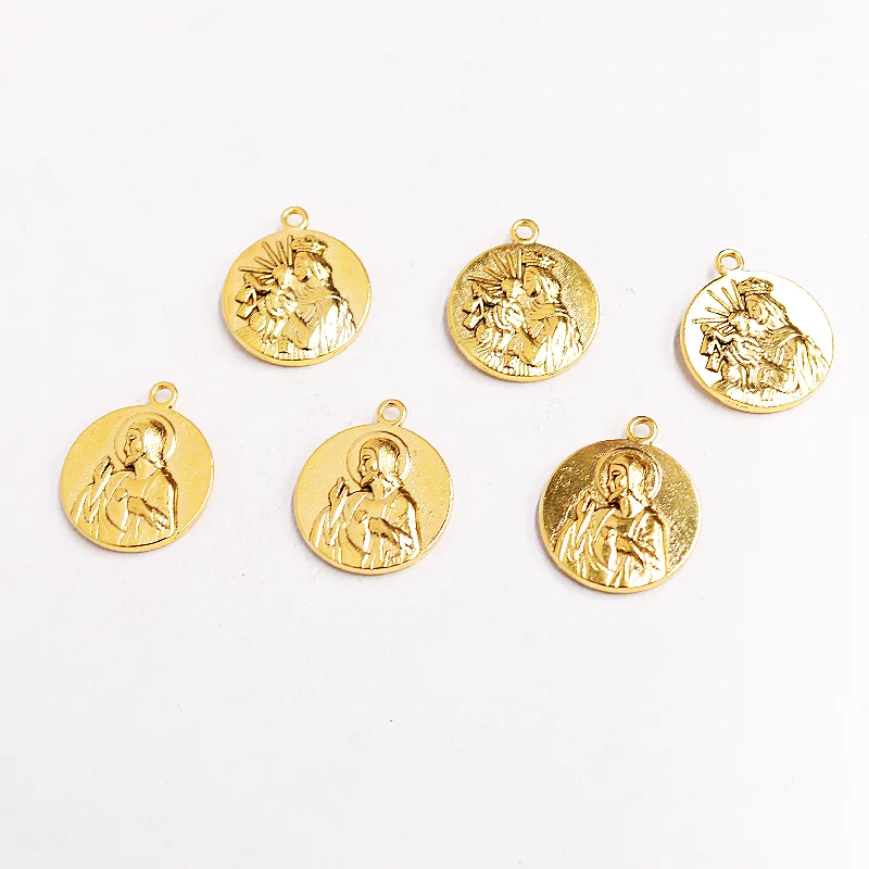 10pcs Antique Gold Color Holy Father and Virgin Mary Metal Tag Pendant DIY Charm Christian Bracelet Jewelry Crafts Making P1356