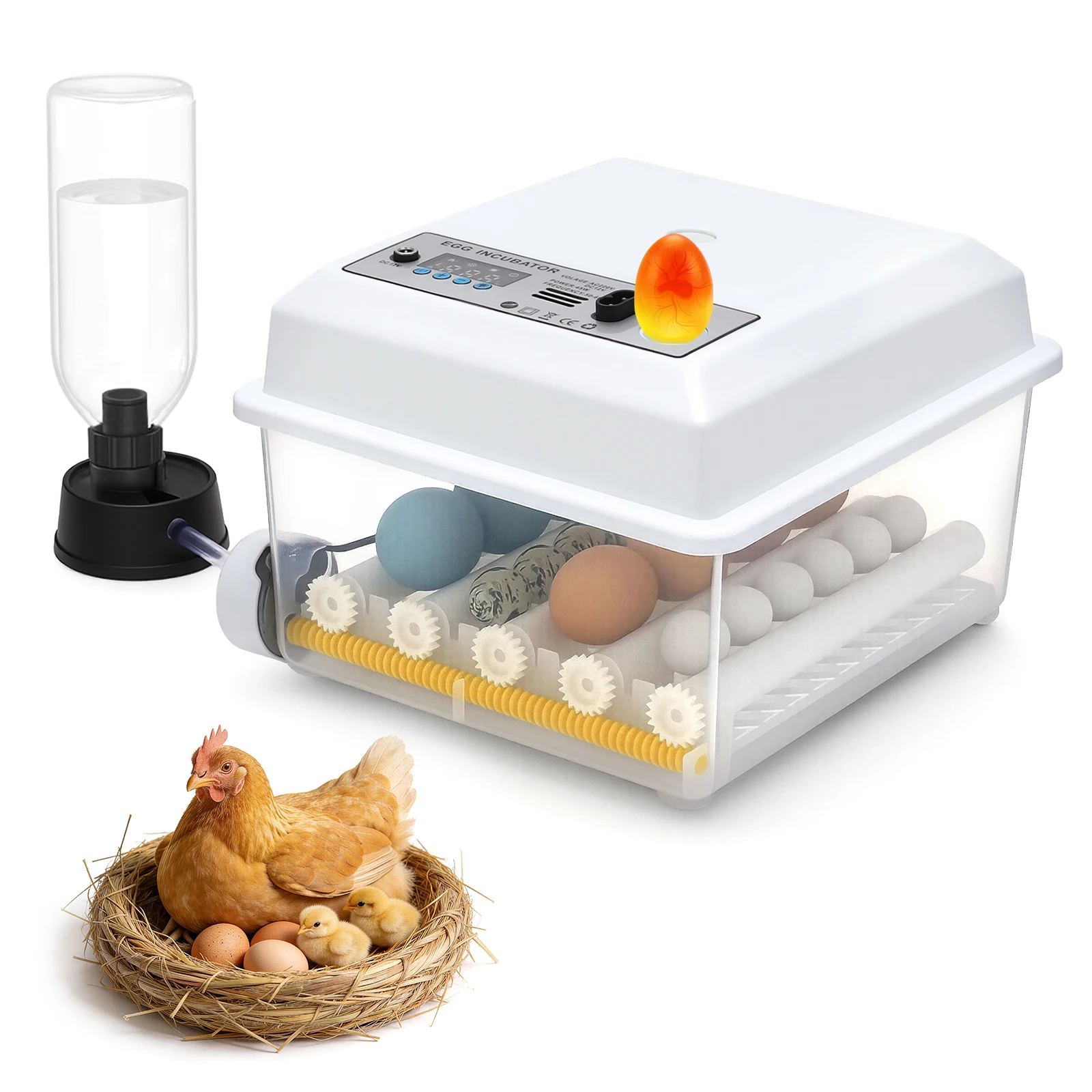 Incubateur à œufs entièrement automatique pour 16 œufs avec contrôle de la température, machine d'éclosion avec 5 modes d'éclosion automatiques
