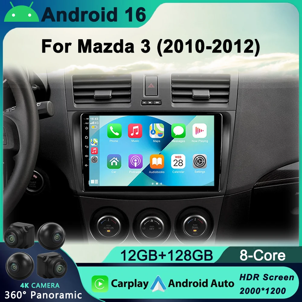 

2 Din Android 16 For Mazda 3 2004-2013 Car Radio Multimedia Player Stereo Navigation with BOSE Carplay Speakers Head Unit Video