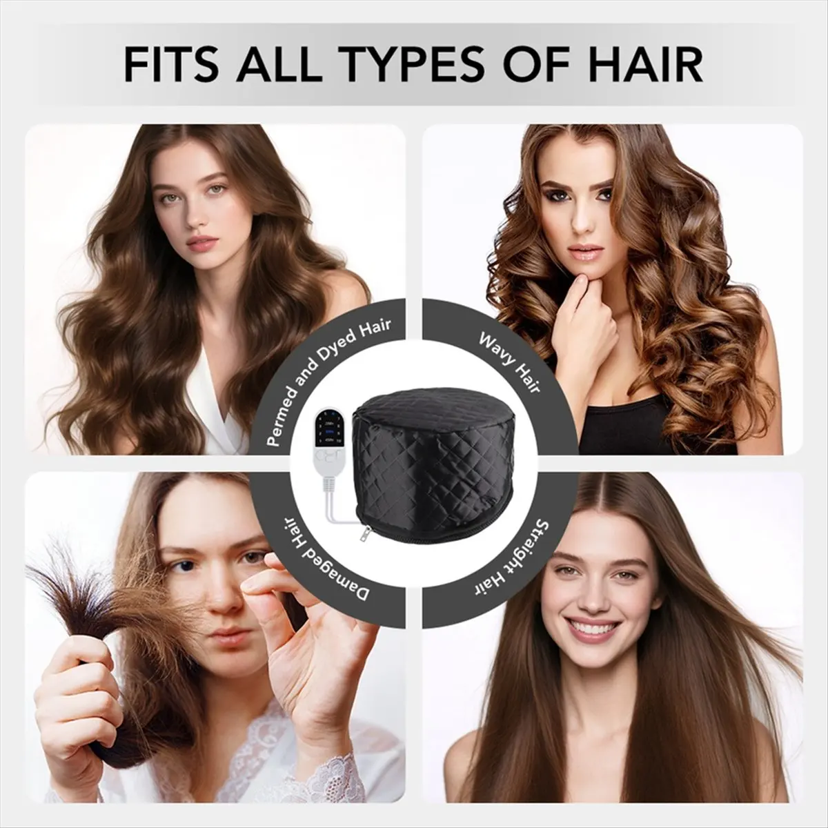 [Vend for]Portable Electric Thermal Hat 10-Level Heat Electric Hair Cap 3 Timer Hair Steaming Cap for Salon Hair Care EU Plug
