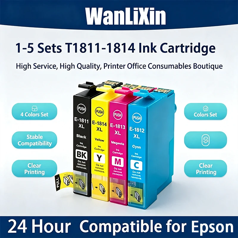 1-5 комплектов картриджей T1811-1814, совместимых с Epson XP-312 XP-315 XP422 XP425 XP412 XP-202 XP-205 XP-212 XP-215 XP415