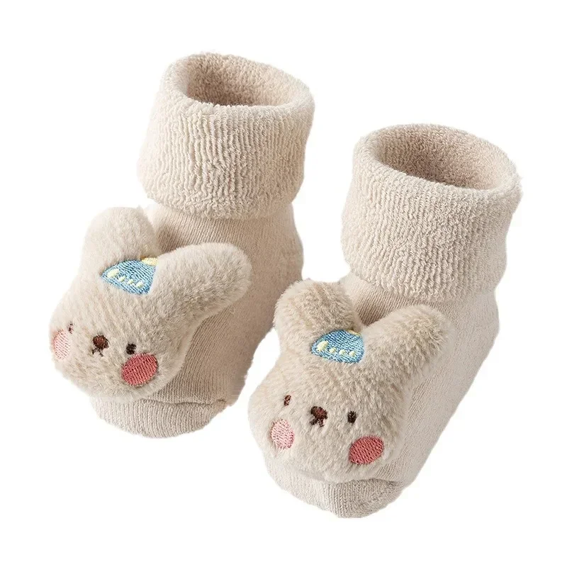 1 Pair Warm Terry Newborn Sock for Boy Girl Sweet Cartoon Animal Calf Sock for Toddler Autumn Winter Indoor Non-slip Floor Sock