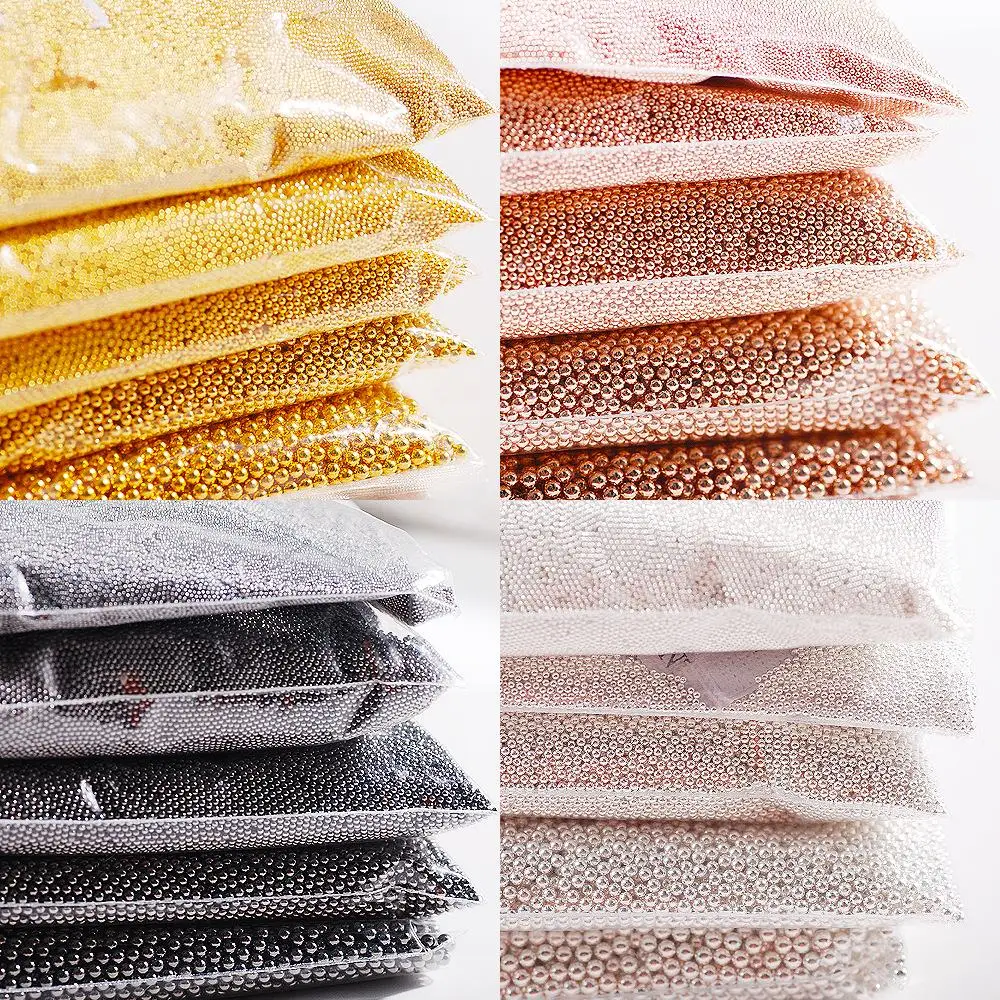 50/10g Mini Beads Steel Nail Art Charm Gold/Silver/Rose Metal 3D Caviar Metal Beads Micro Round  Fairy Gold/Silver Ball Diamonds