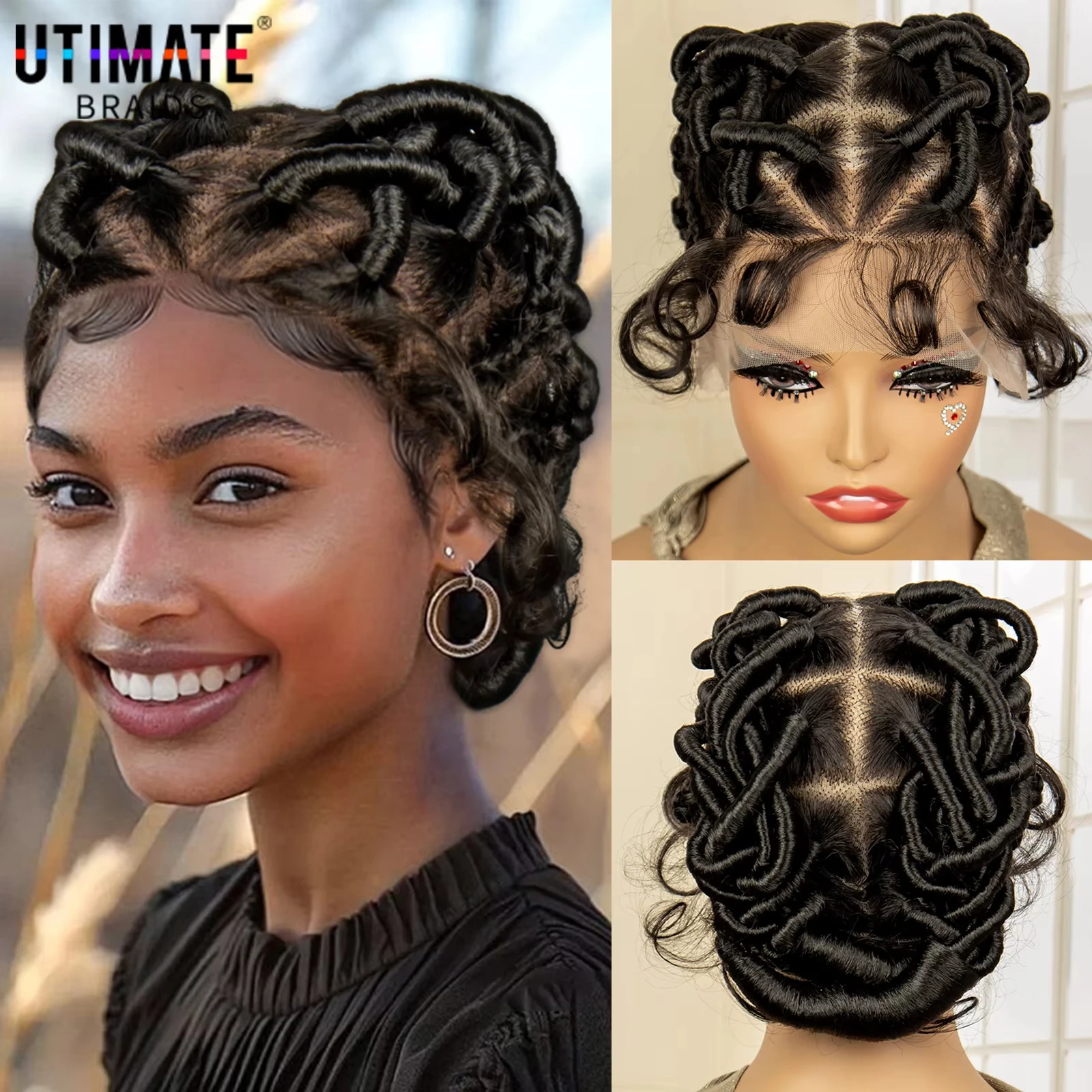 Synthetic Full Lace Handmade Afro Braided Wigs for Black Women Bantu Knotless Braids Wig with Baby Hair Lightweight Braiding Wig