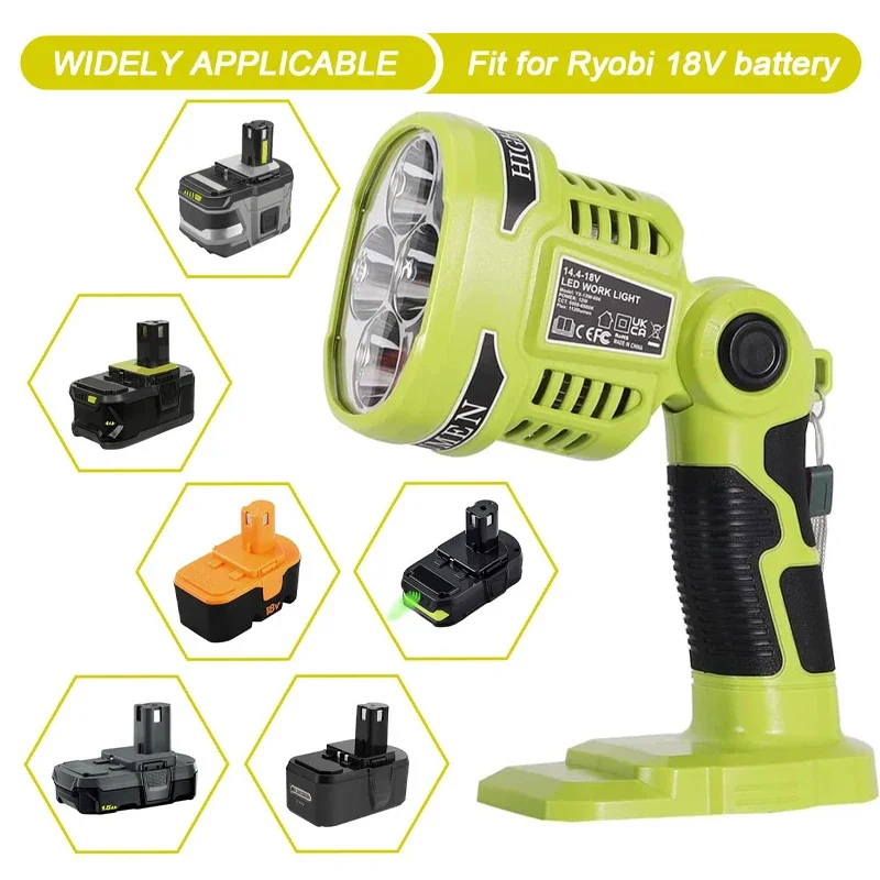 

Portable LED Light Cordless Work Lamp For Ryobi 18V ONE + Lithium NiCd NiMh Battery Handheld Flashlights Outdoor Camping Lights