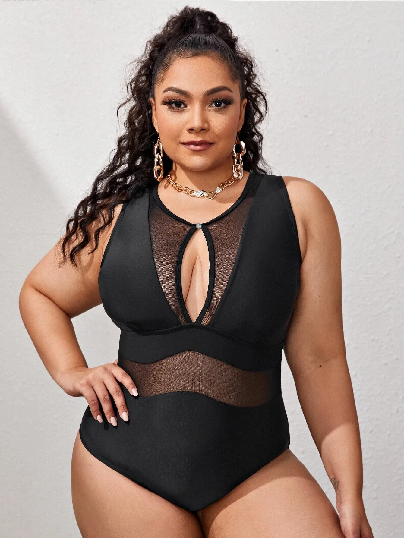 2021 Sexy Mesh Swimsuit One Piece Large Size Swimwear Women Black One-piece Suits Beachwear Summer Bathing Suit Female 4XL