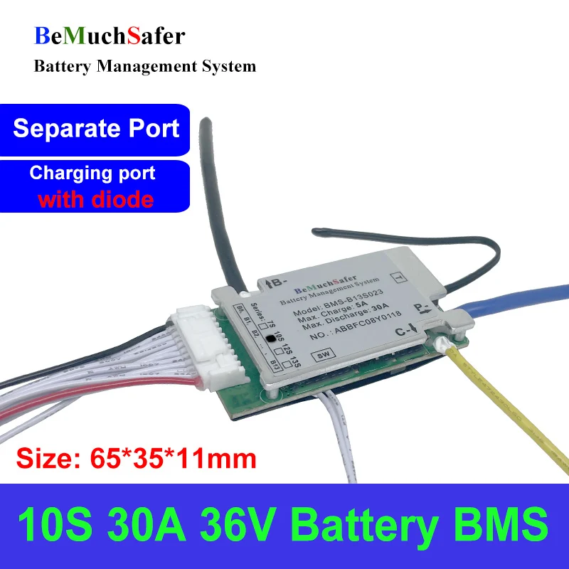 BeMuchSafer 10S 30A 36V Battery BMS 10S30A PCM 10S25A Separate Port for DIY Hailong Polly Dorado eBike E-Scooter Battery Pack