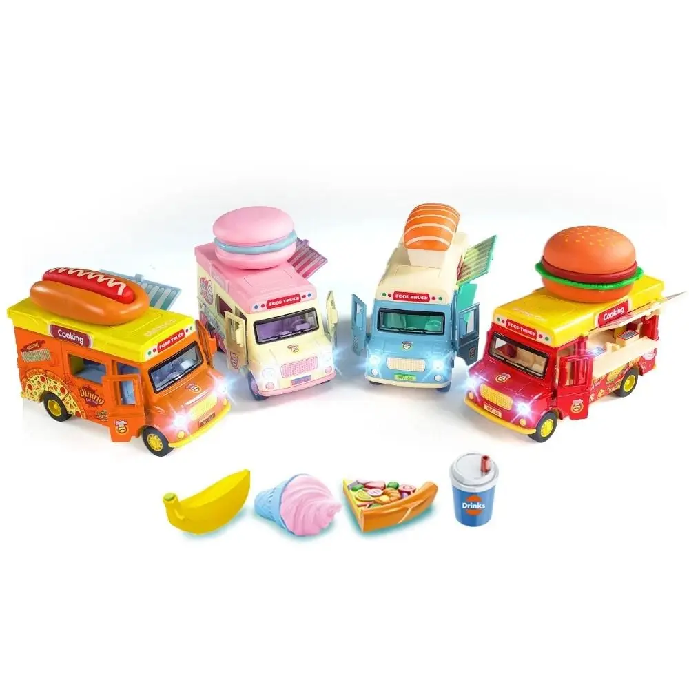 Burger Bus Food Truck Toy with Music Light Bright Colors Ice Cream Car Model Educationl Vehicle Pull Back Car Pretend Play
