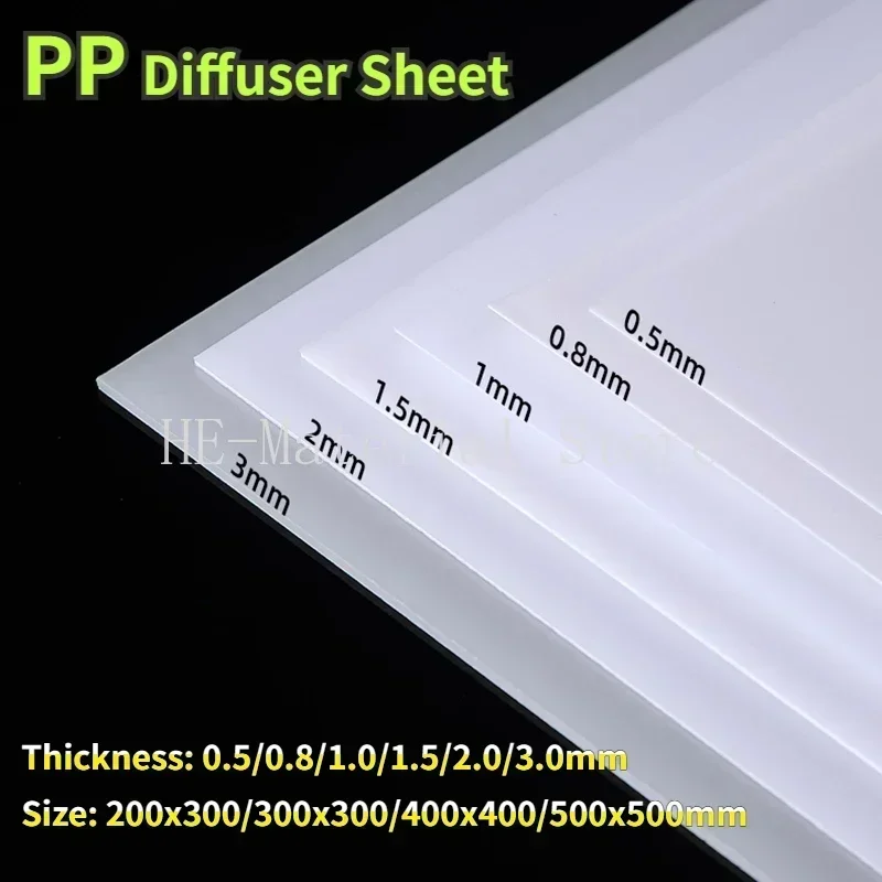 200x300-500x500mm Milky Double-sides Frosted PP Diffuser Sheet/Panel/Plate For LED Light Cover Thick 0.5-3.0mm