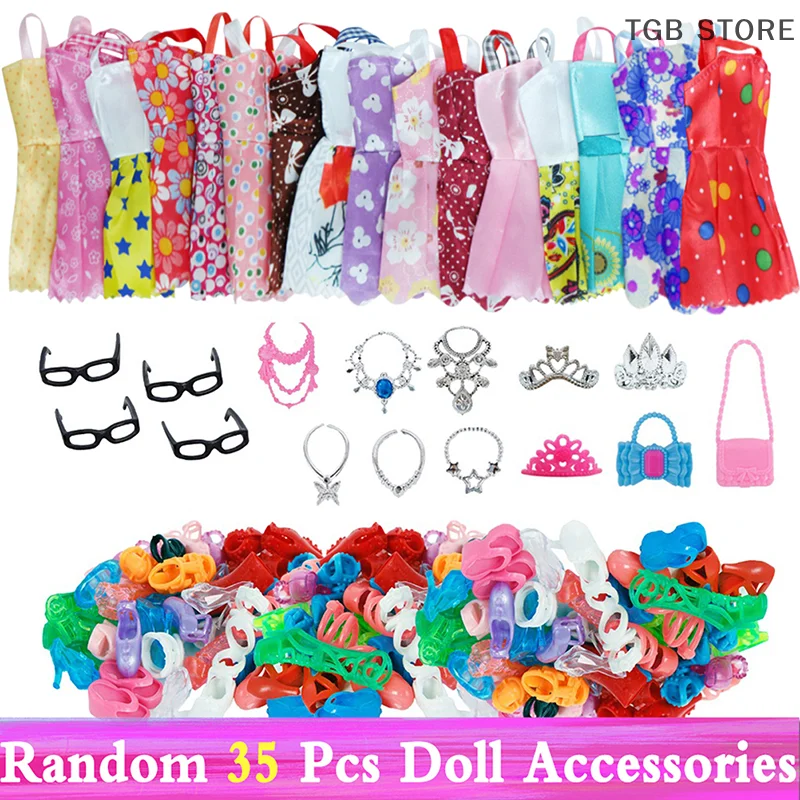 Random 35Pcs/set Doll Accessories For 28CM-30CM 1/6 Play House Toys Shoes Dress Glasses Necklace Outfits Kid Gift