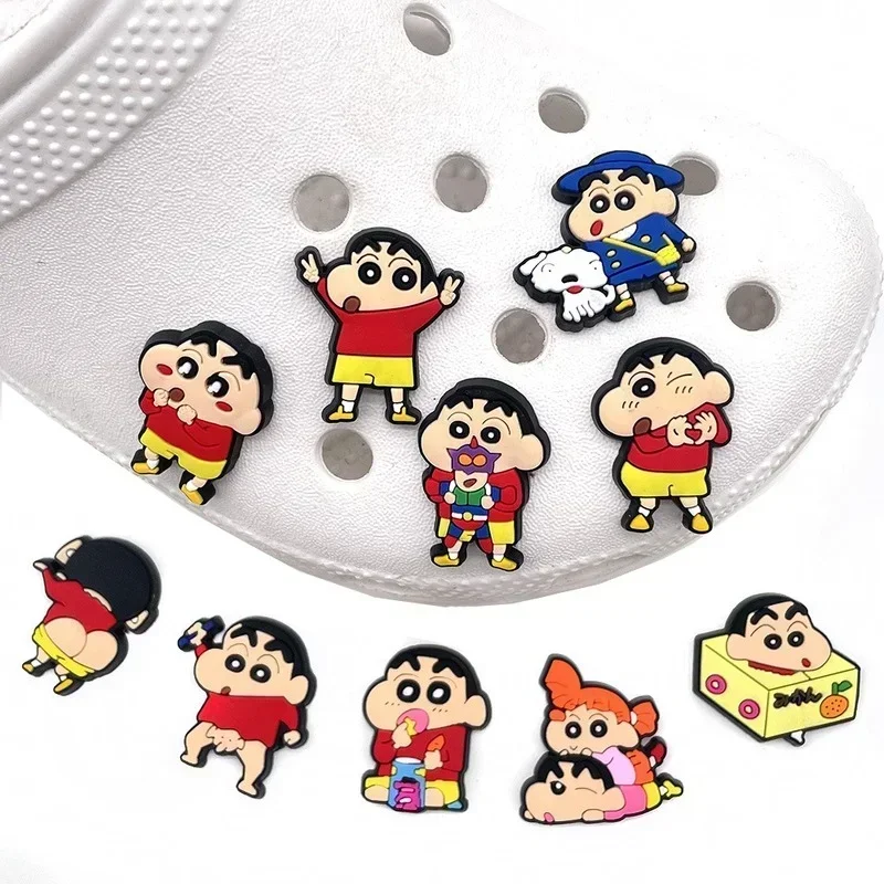 10pcs/set Anime Crayon Shin-chan Cool model Shoes Charms Silicone Croc Accessories Kids X-mas Gifts Wristband Hole Slipper Decor