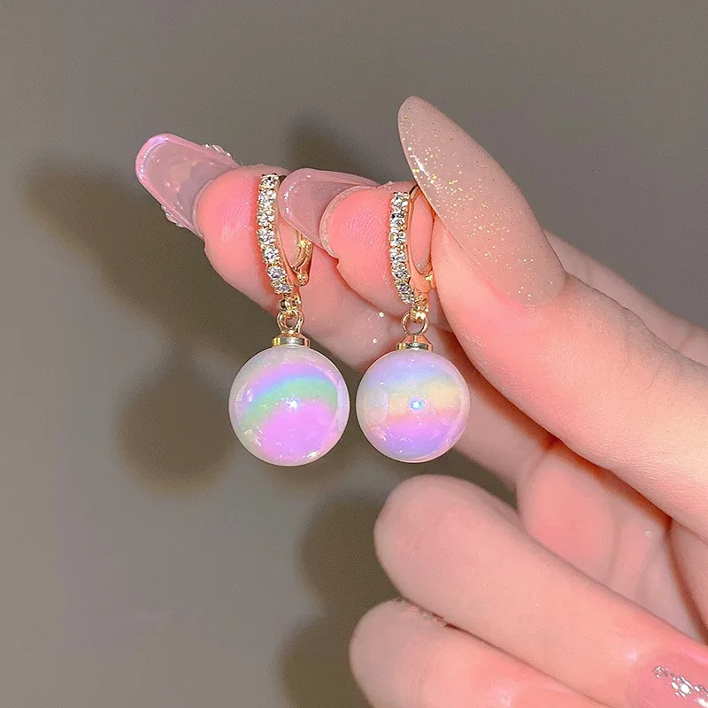 Colorful Mermaid Pearl Pendant Zircon Earrings Buckle Earrings for Women Fashion Summer Accessories Party Jewelry Birthday Gifts