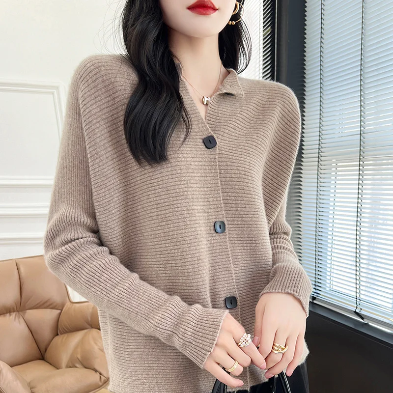 Wool Cashmere Cardigan Women's 2024New Autumn 100% Pure Wool Sweater Batwing Blouse Simple Lazy Style Korean Version Coat jacket