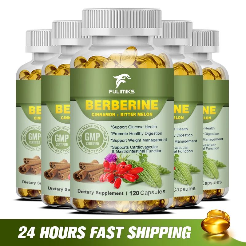 Berberine Supplement Capsules with Ceylon Cinnamon, Bitter Melon - Supports Immune, Heart Health & Gastrointestinal