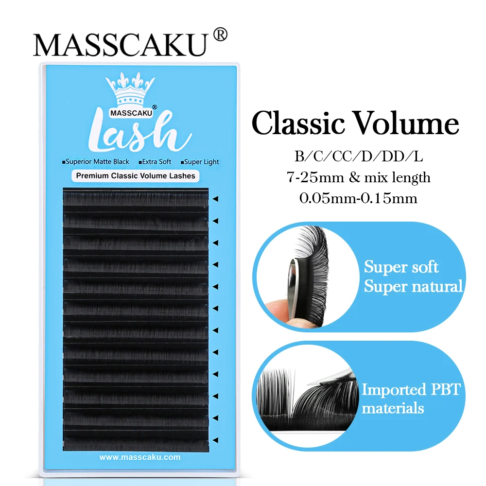 

MASSCAKU Classic Individual Eyelashes Extensions Russian Volume Fans False C/D Curl Mink Cilios Supply 6-25mm Mix length Makeup