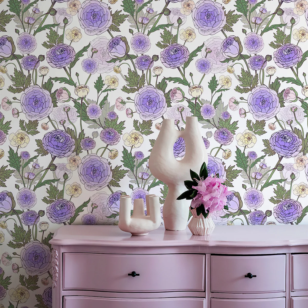 Light Purple Blooming Peony Vinyl Peel and Stick Wallpaper Elegant Bedroom Waterproof Floral Peel and Stick PVC Wallpaper